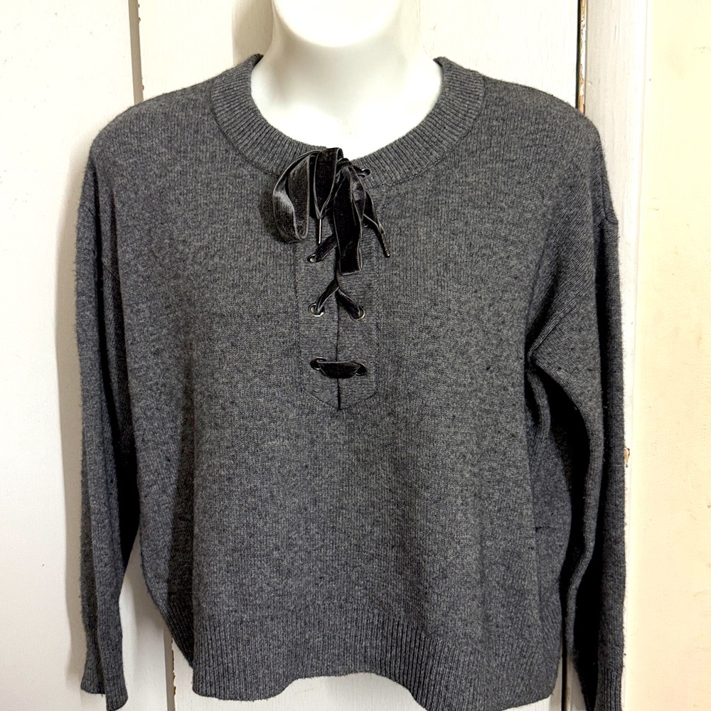 Rails Olivia Wool & Cashmere Charcoal Lace Up Sweater Size Large